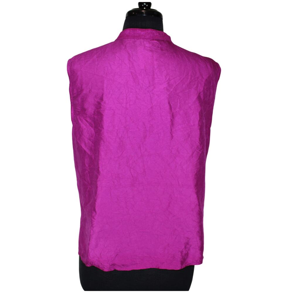 A4 EILEEN FISHER Mandarin Frog Patterned Crinkled Sleeveless Fuchsia Top Vest L - Picture 3 of 4